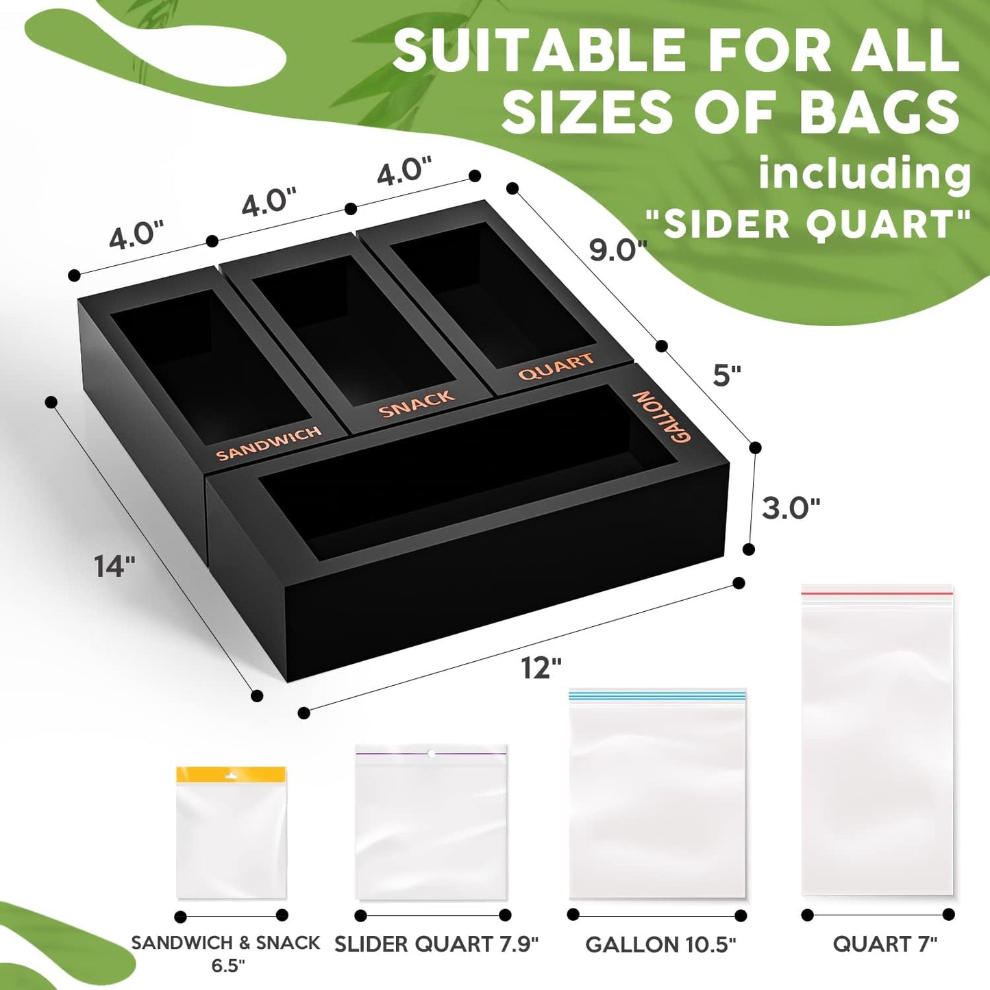 Organiz. bolsas de cocina bambú 12x14 separado