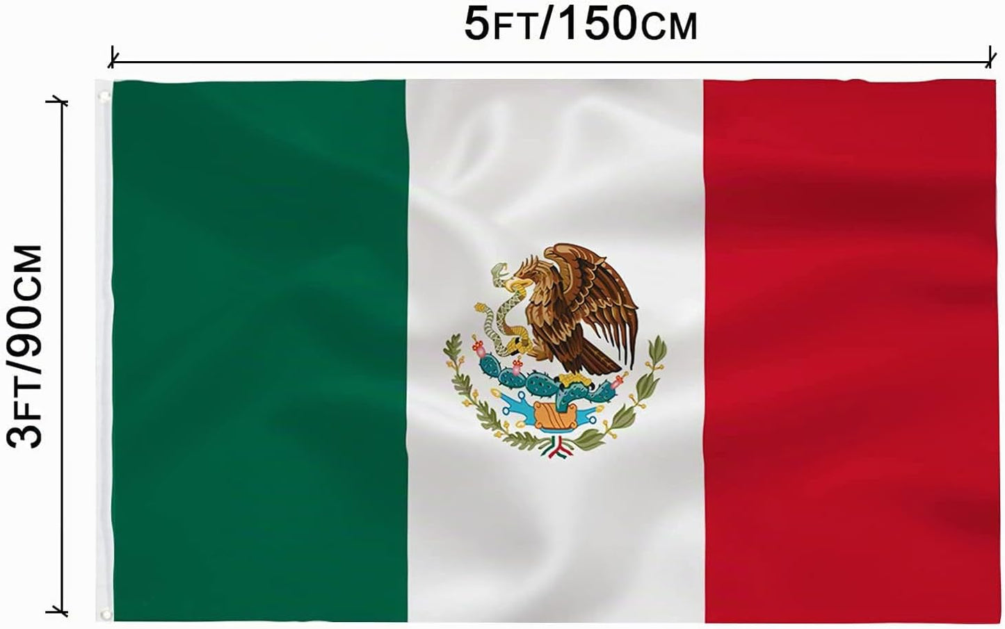 Bandera México 3x5ft poliéster color vivo ojales latón