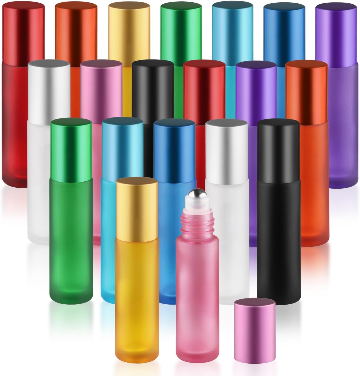 20 Botellas Vidrio Esmerilado 0.3oz con Bolas Inox y Tapas Aluminio