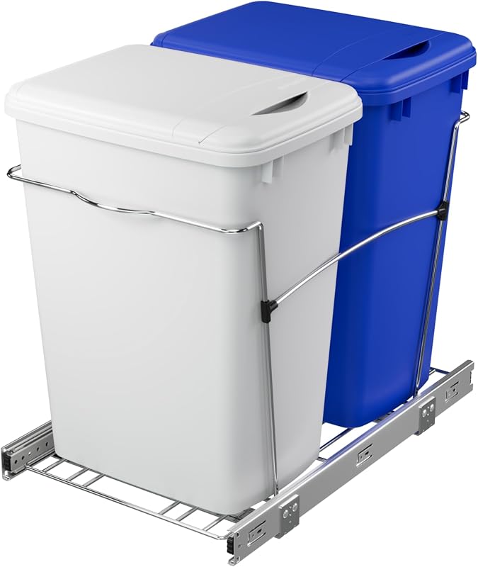 Cubo basura doble cocina 35qt reciclaje corredera azul