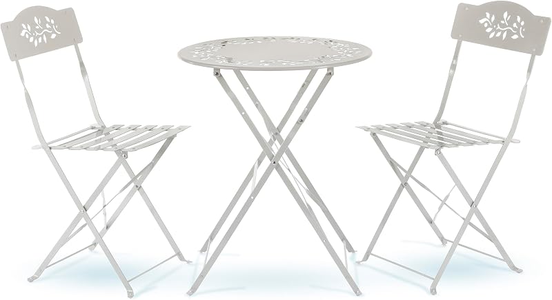 Set 3 Pzas Mesa y Sillas Bistró Plegables Blanco