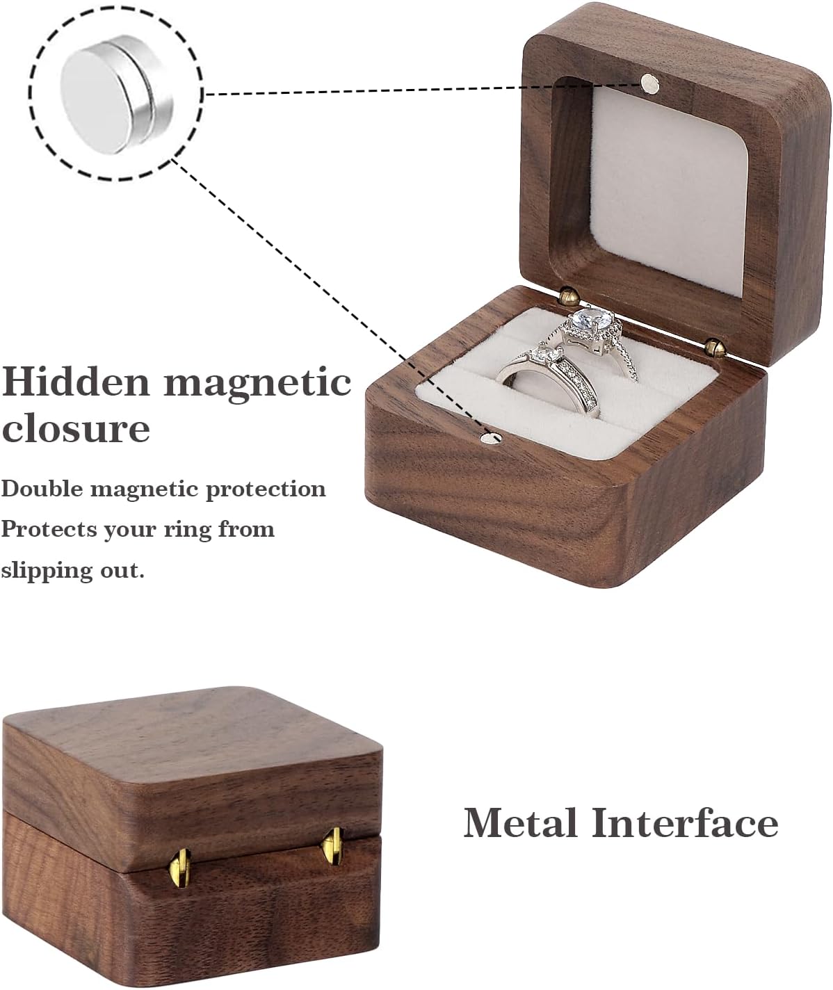 Caja madera anillos boda 2 ranuras vintage rústica