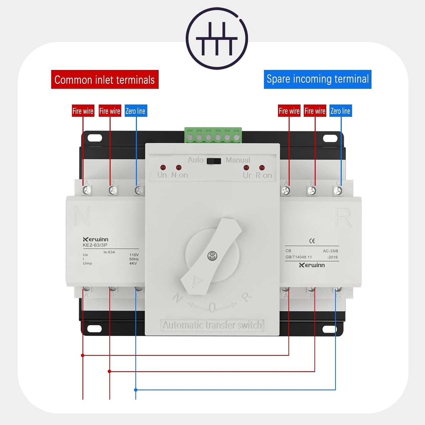 Interruptor transferencia doble potencia 110V 63A generador