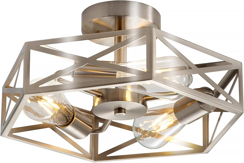Lámpara techo metal níquel cepillado 14.5" 3 luces