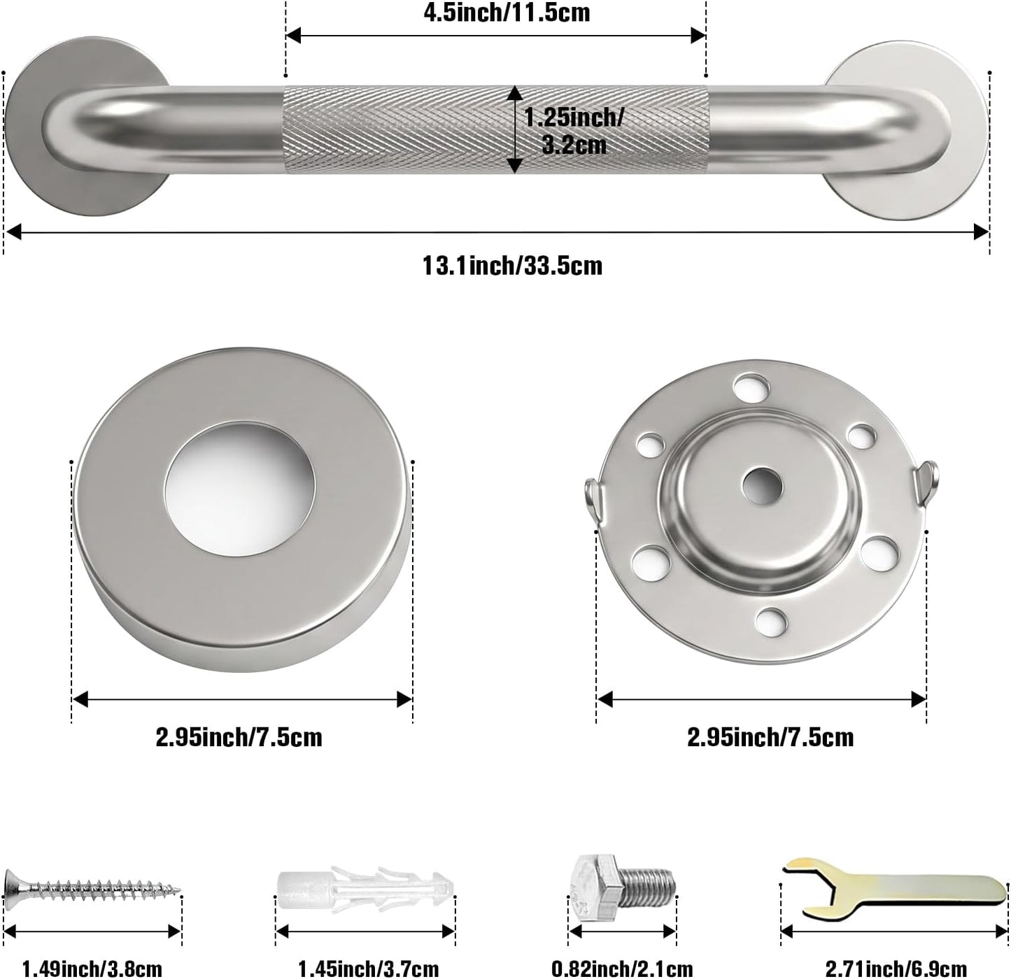 Barras agarre ducha 12pulg ADA acero inox níquel cepillado set 2