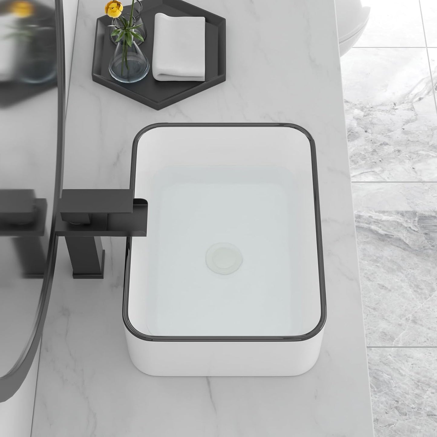 Fregadero rectangular blanco 16x12pulg cerámica baño