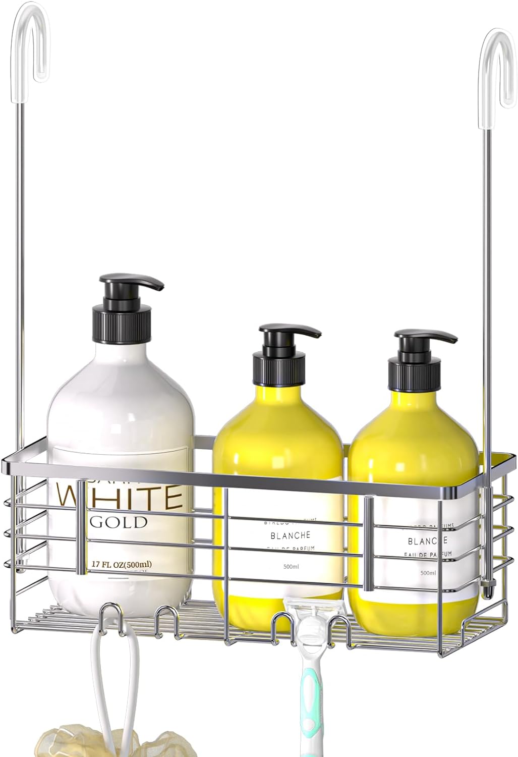 Organiz. ducha colgante con ganchos y cesta