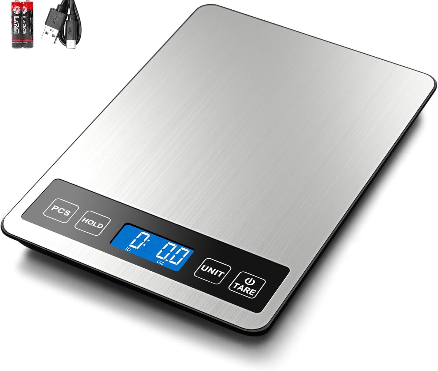 Báscula cocina digital 1g/0.1oz 22lb acero inox vidrio templado