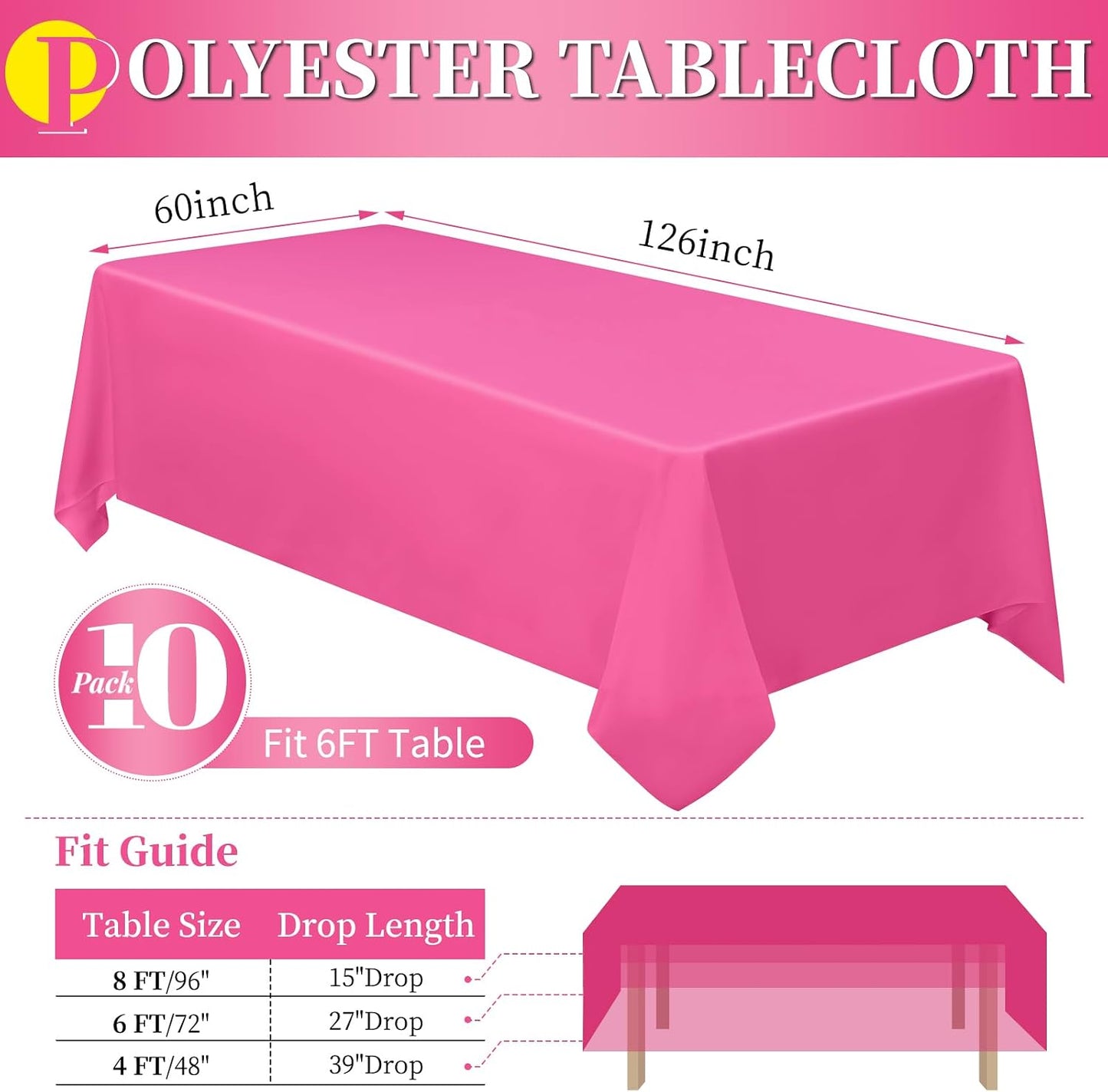 10 Manteles Poliéster Rosa 60x126pulg para Mesa 8ft