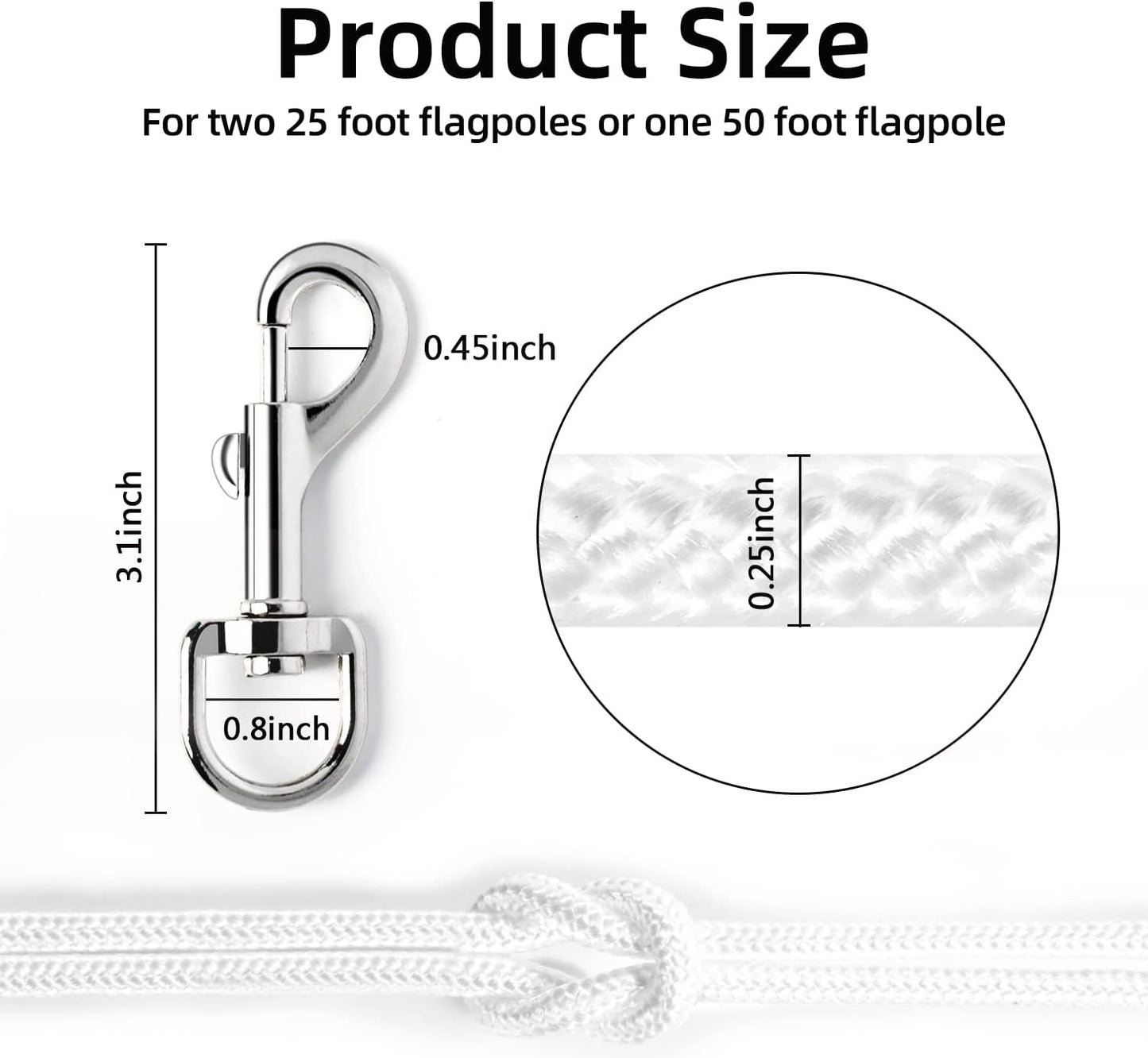 Cuerda halyard 100ft con 4 ganchos zinc para bandera
