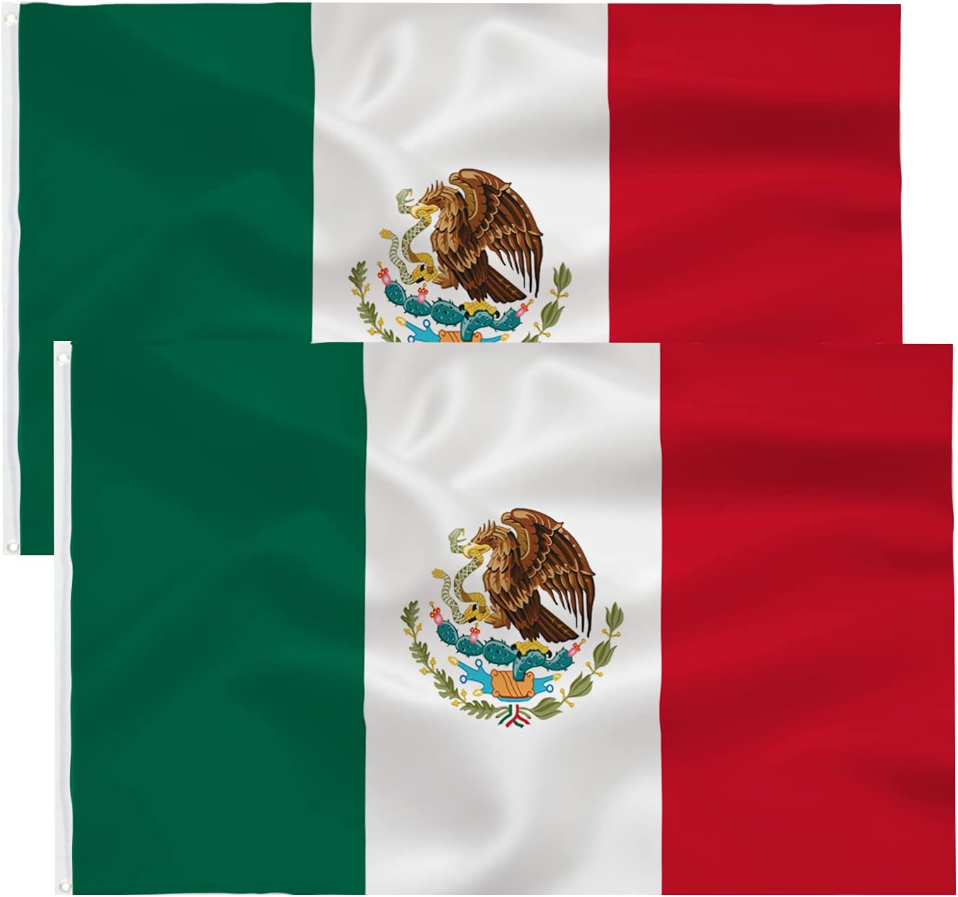 2 Banderas México 3x5ft Poliéster Ojales Latón