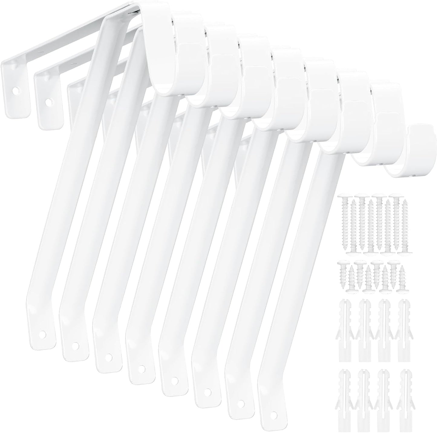8 Soportes Barra Armario Metal 12x9.8" Ajustables Blanco
