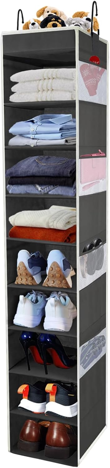 Organiz. zapatos colgante 10 estantes 8 bolsillos laterales