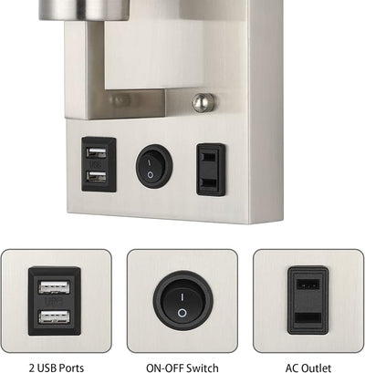 2 Apliques Pared con USB y CA Plateado