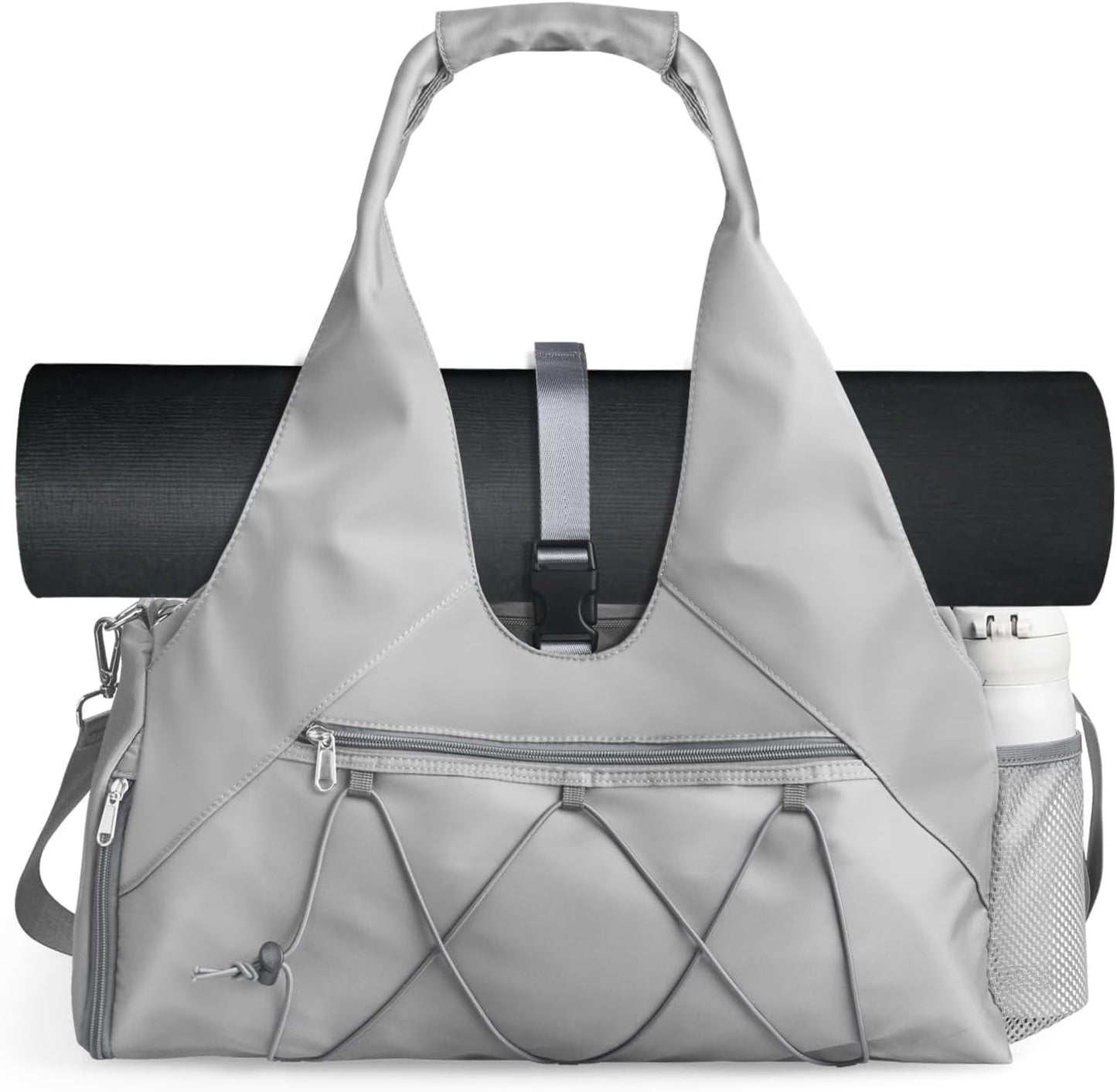 Bolsa gimnasio mujer con compartimentos y correa ajustable gris