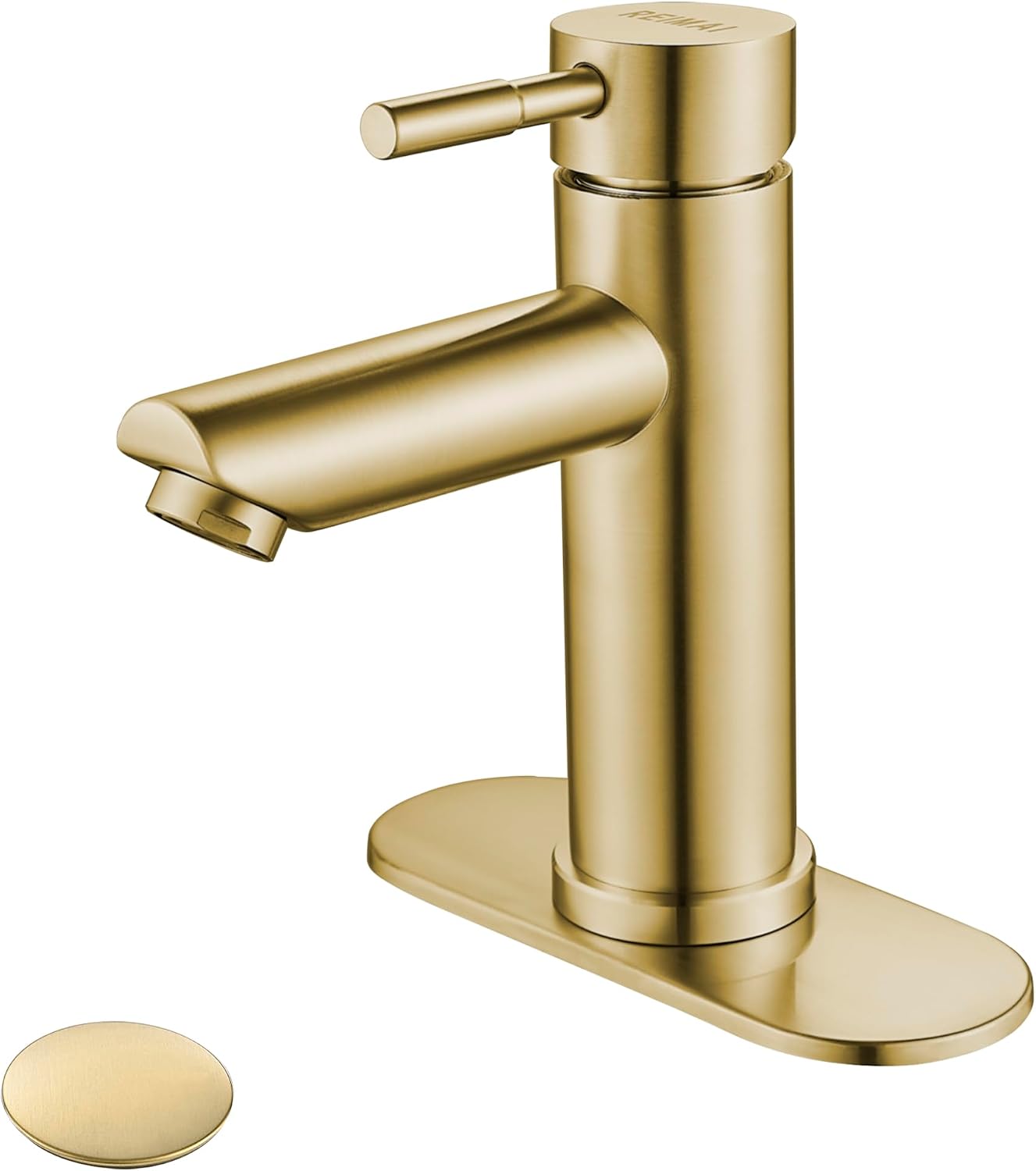 Grifo baño una manija acero inox oro cepillado con drenaje