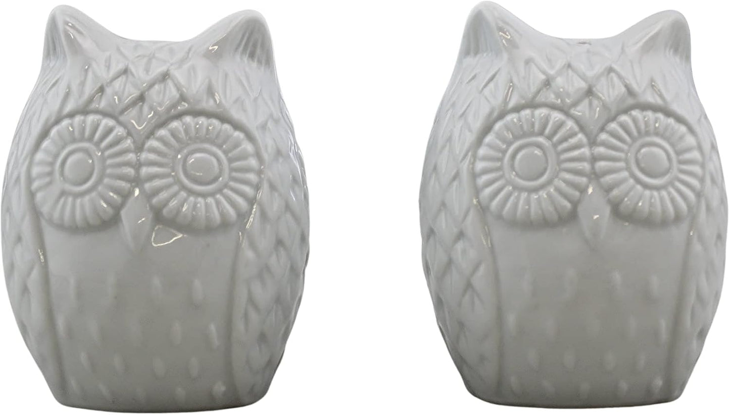 Set salero pimentero cerámica búho blanco decoración cocina