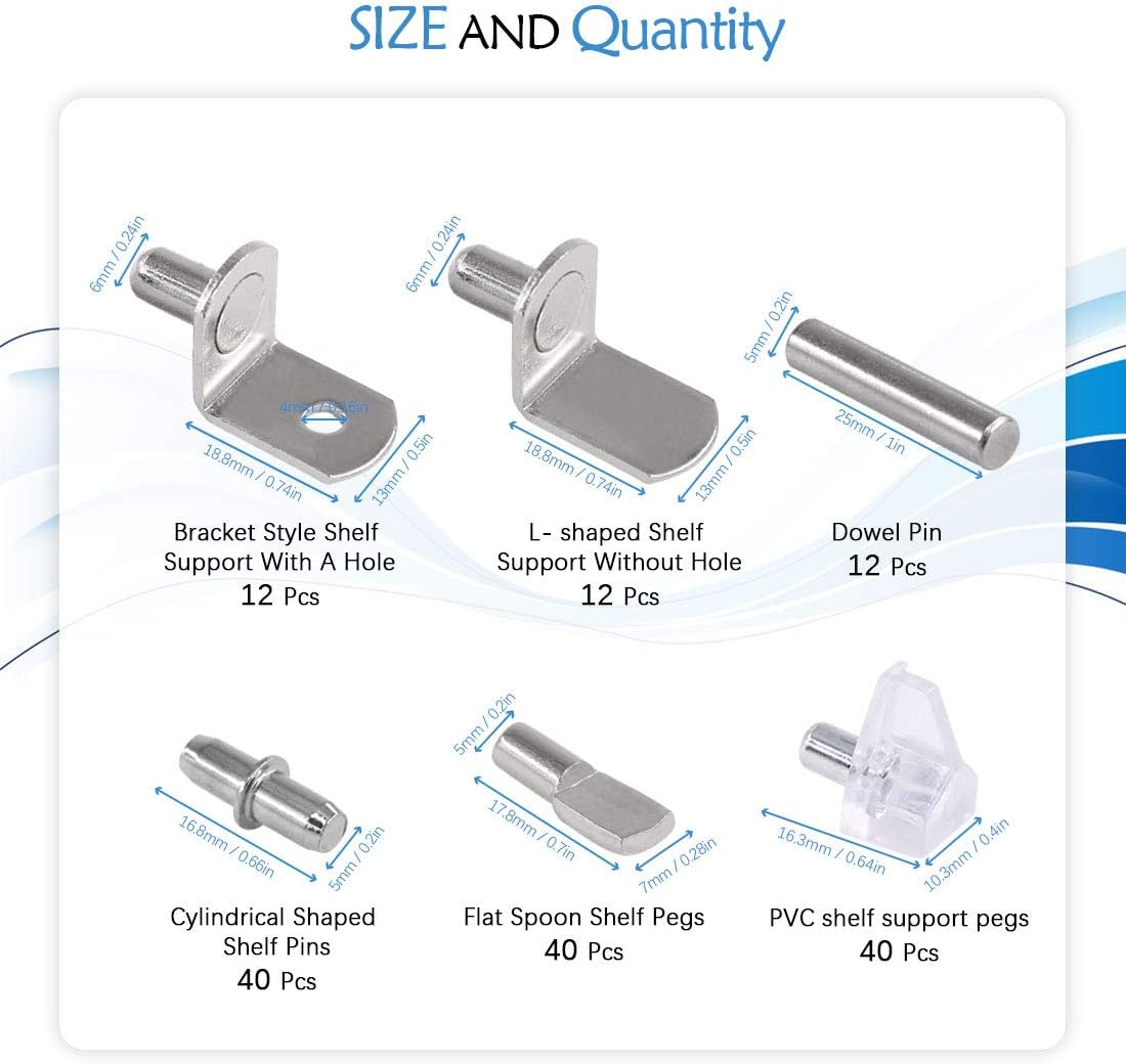 Set 160 Pzas chapado níquel para estante clavijas muebles