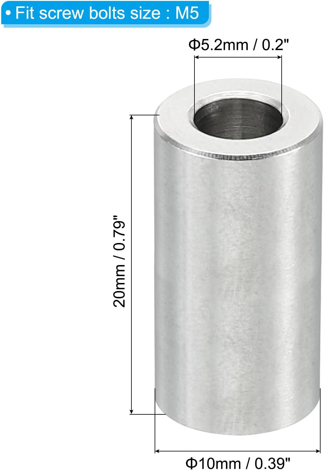 Espaciadores acero inox M5 5 Pzas