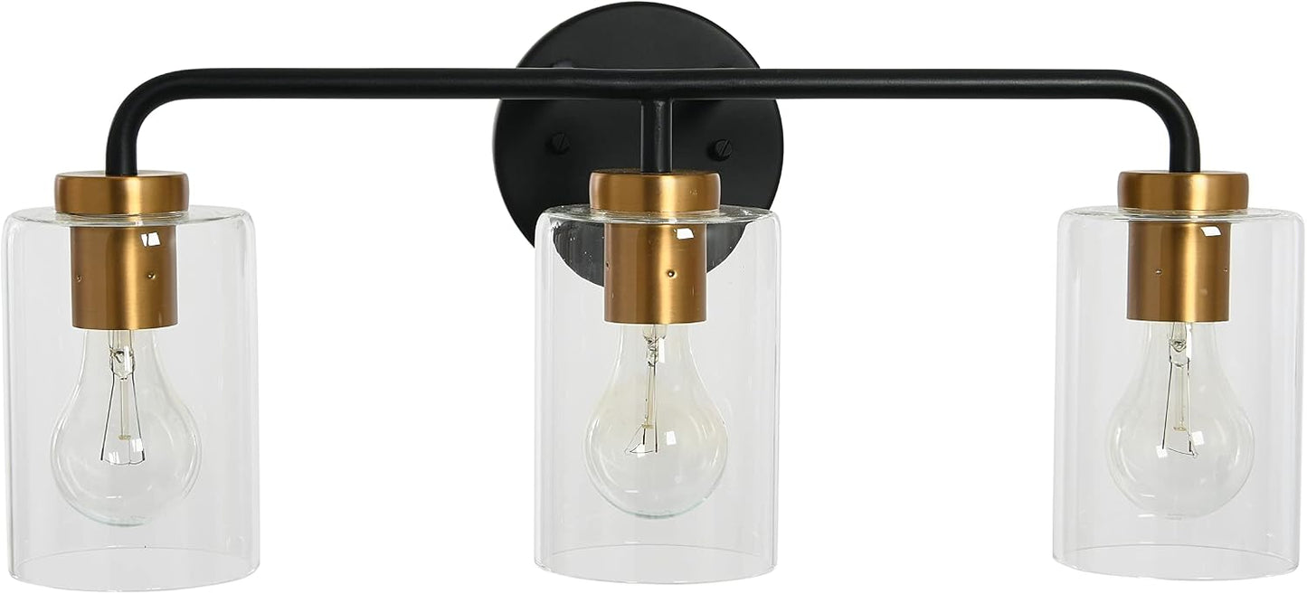Lámpara tocador 3 luces metal vidrio negro mate oro