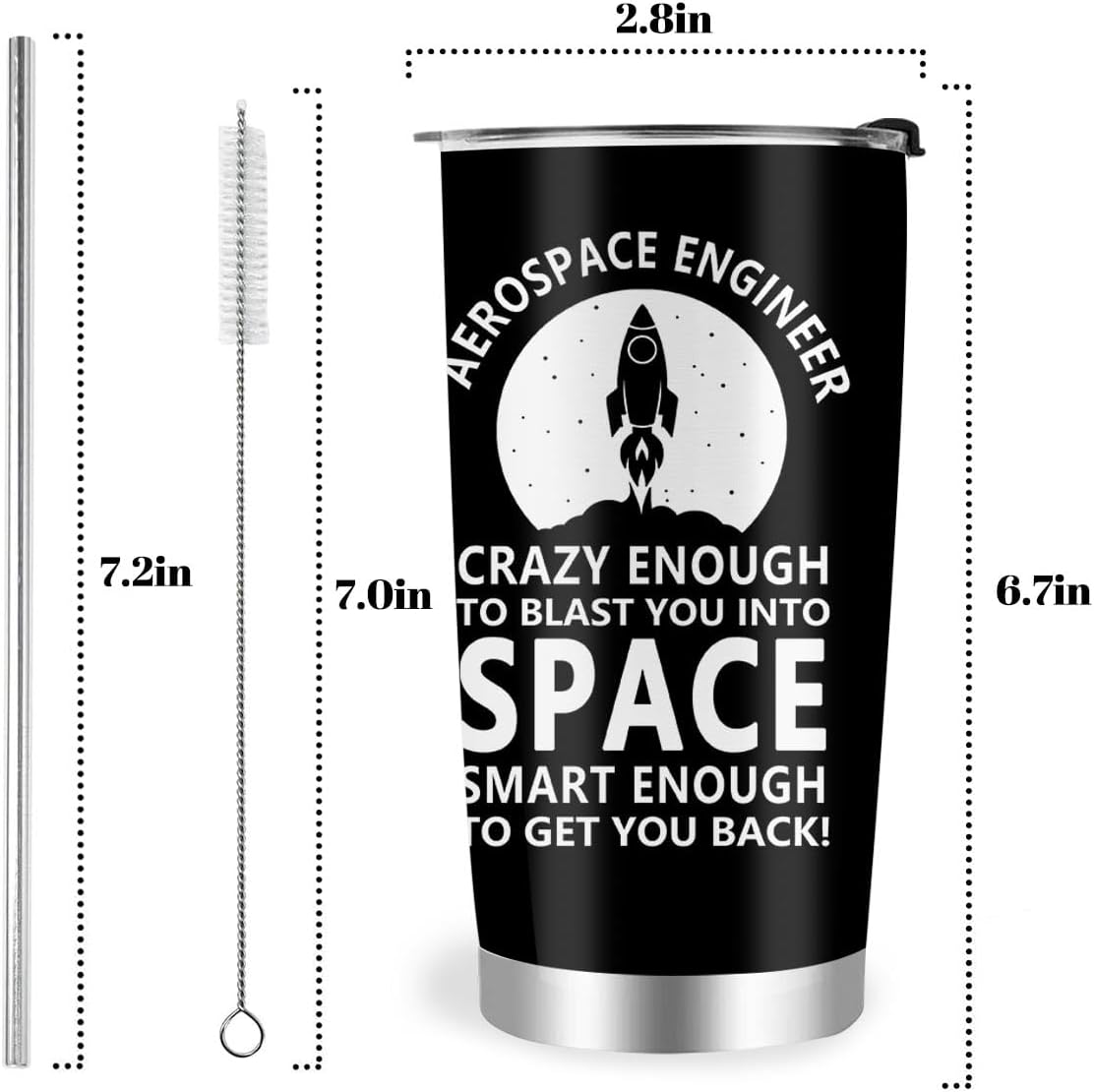 Vaso acero inox ingeniería aeroespacial con tapa y pajita 20oz