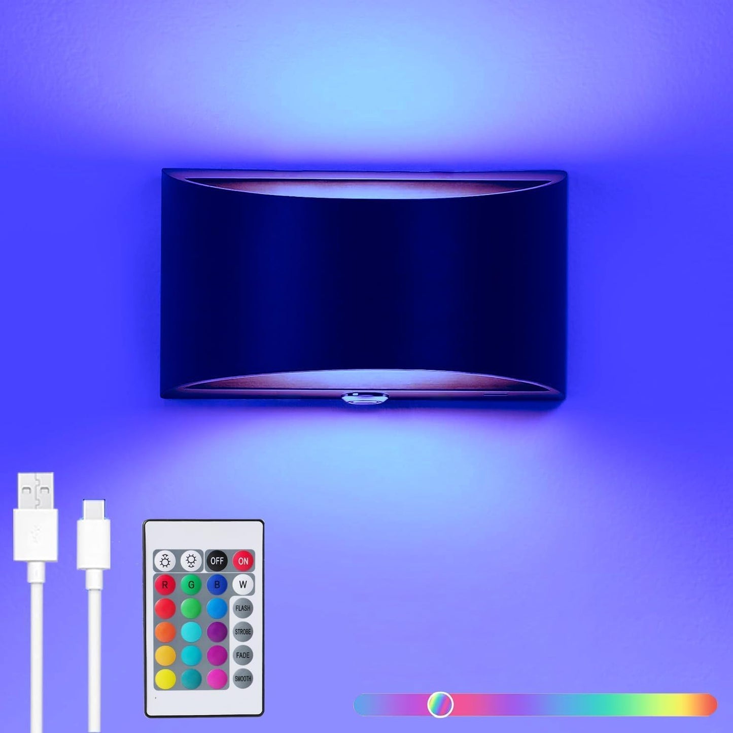 Aplique LED con control táctil USB dormitorio pasillo negro RGB