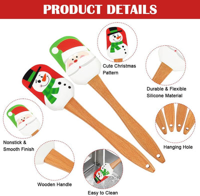 Juego 4 espátulas silicona Navidad mango madera cocina