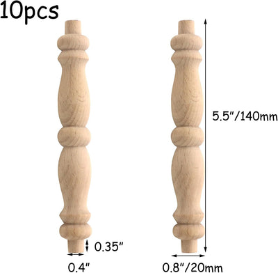 10 Husillos Balaustre Madera 5.5pulg Sin Pintar Decorativos