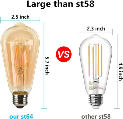 Bombilla LED Edison vintage blanco cálido ST64 E26 filamento
