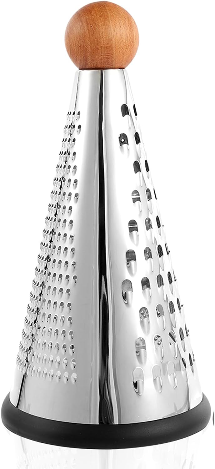 Rallador queso parmesano acero inox triple función mesa madera