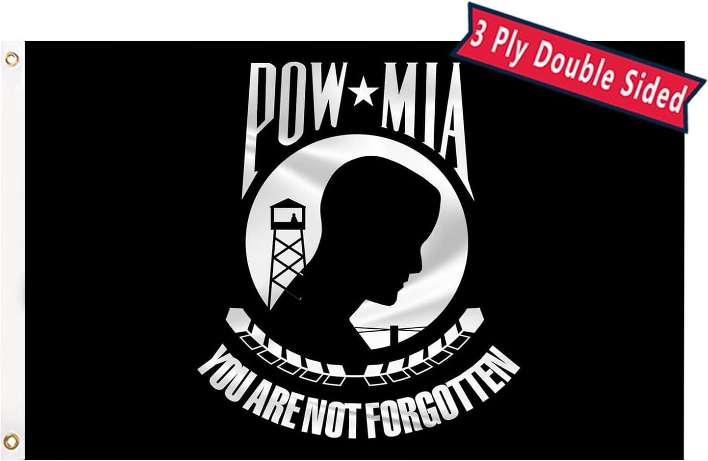 Bandera Pow Mia 2x3 doble cara poliéster 240D color