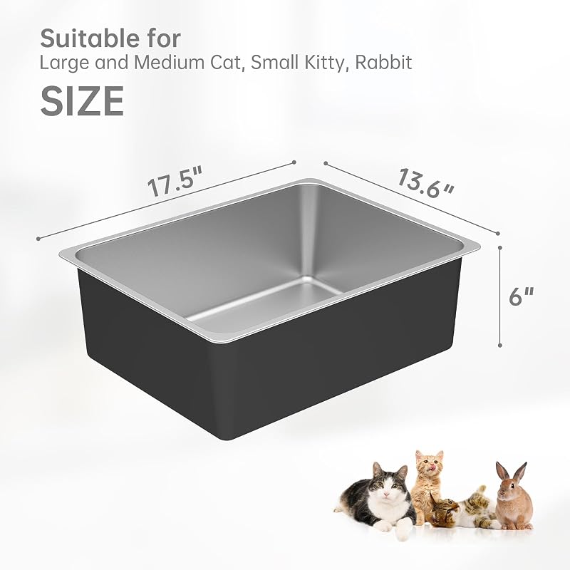 Caja arena acero inox antiadherente alta para gatos