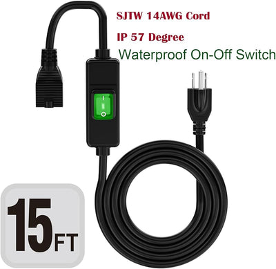 Cable extensión impermeable 3 clavijas 15ft IP57 14awg 3c 20a