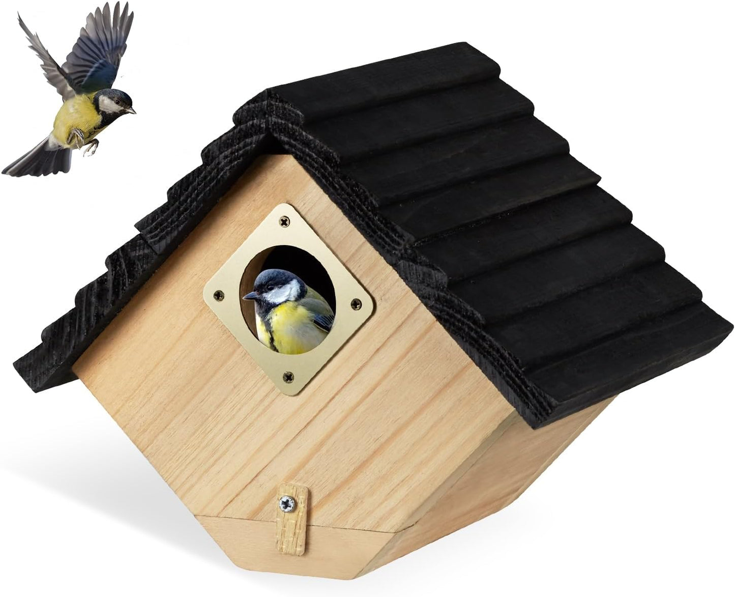 Casa para pájaros de madera natural para jardín