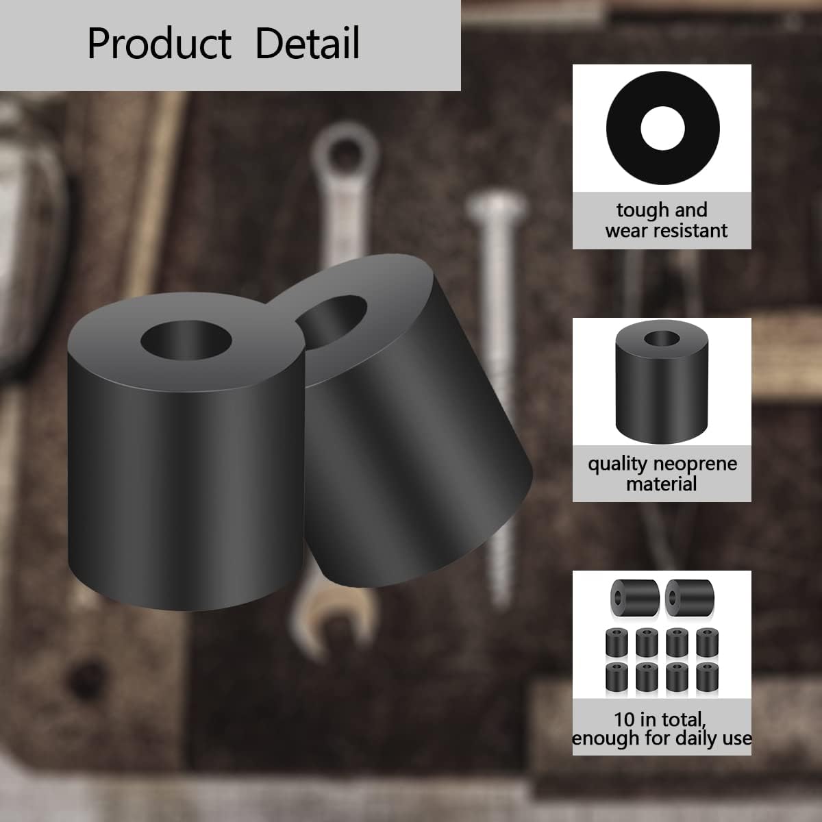 10 Espaciadores Goma Neopreno 1x3/8x1 Pulg para Auto Motor
