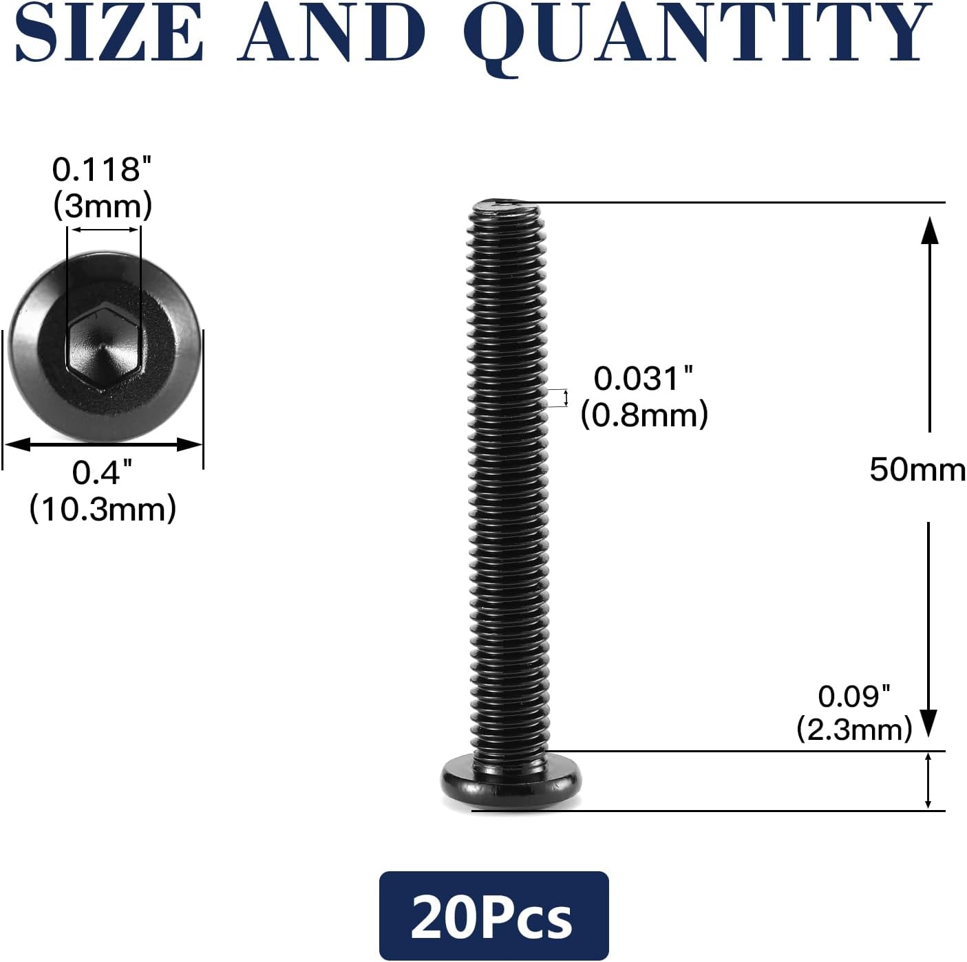20 Pzas Tornillos M5x50mm Acero Inox 304
