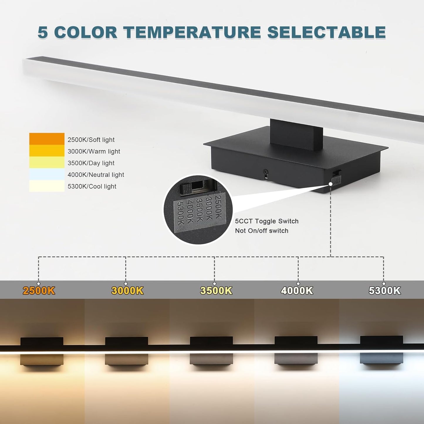 Luz tocad. baño negra 39.37pulg LED ETL certificada
