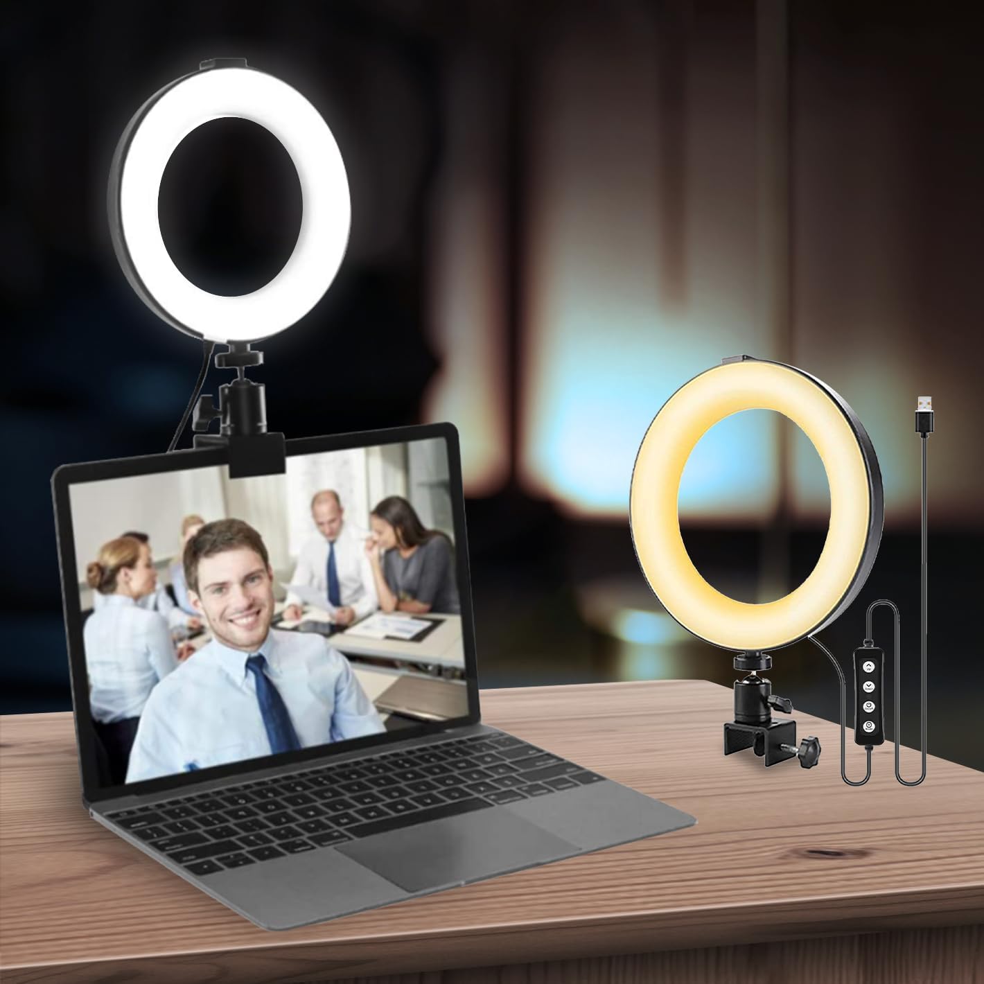 Anillo luz 6pulg soporte abrazadera 10 niveles brillo escritorio