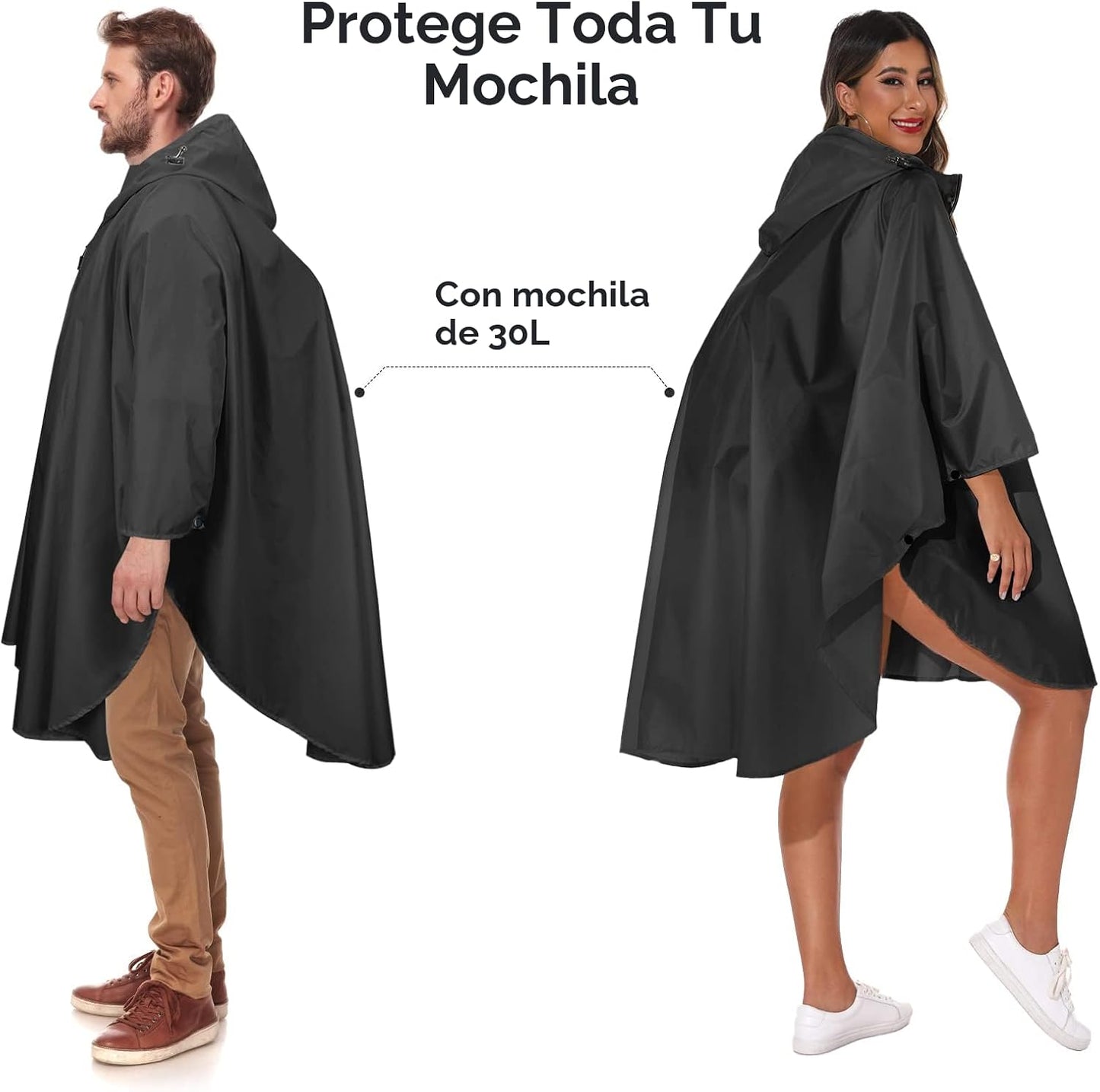 Poncho lluvia con capucha y bolsillo cremallera