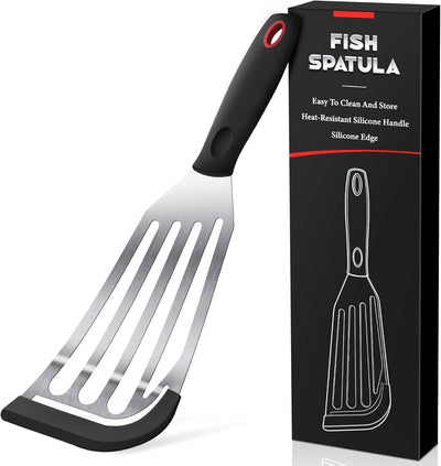 Espátula silicona ranurada acero inox flexible 12x3pulg negro