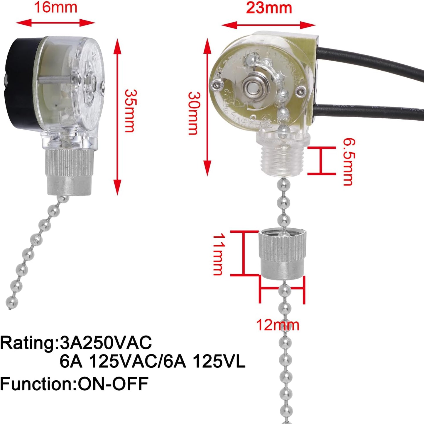 3 Pzas Interruptor Ventilador Techo ZE-109 Cadena Tracción