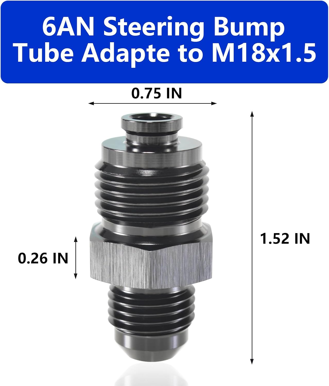 Adaptador tubo dirección 6AN a M18x1.5 O-Ring anodizado negro