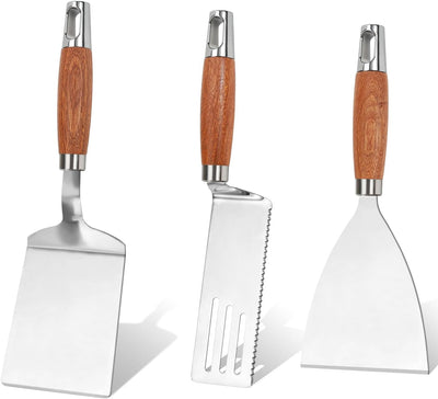 Juego espátulas acero inox para sartén hierro fundido