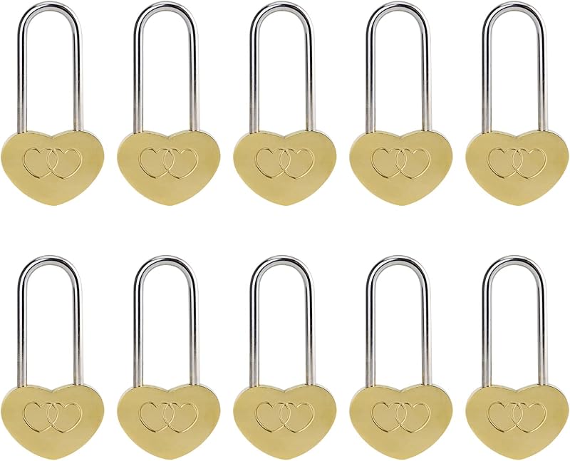 10 Candados Corazón 3.5x1.969" Sin Llave Boda San Valentín