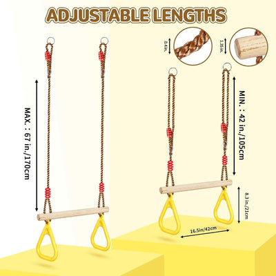 Barra de columpio madera ajustable anillos gimnasio patio