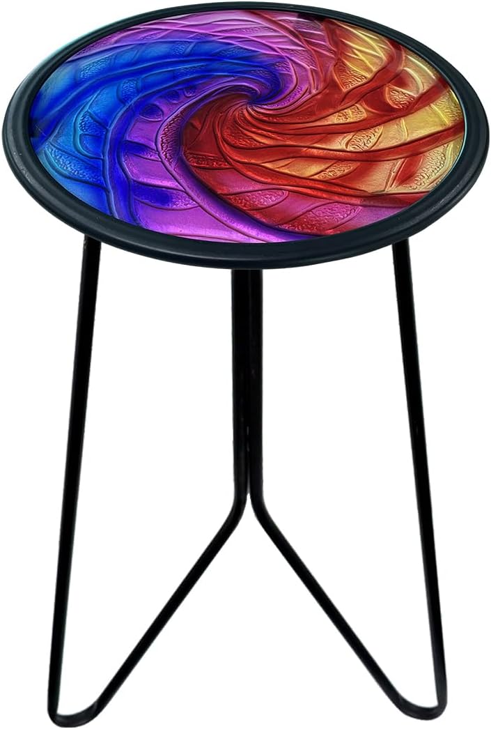 Mesa auxiliar patio metal tablero vidrio colorido redonda