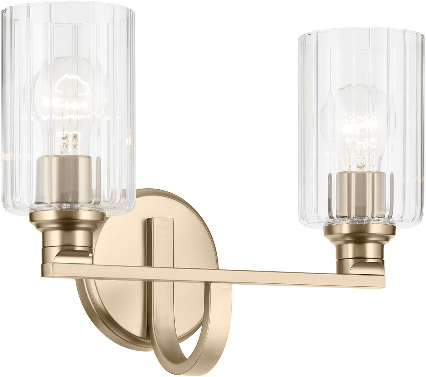 Lámpara tocador 14.25pulg 2 luces vidrio bronce champán baño