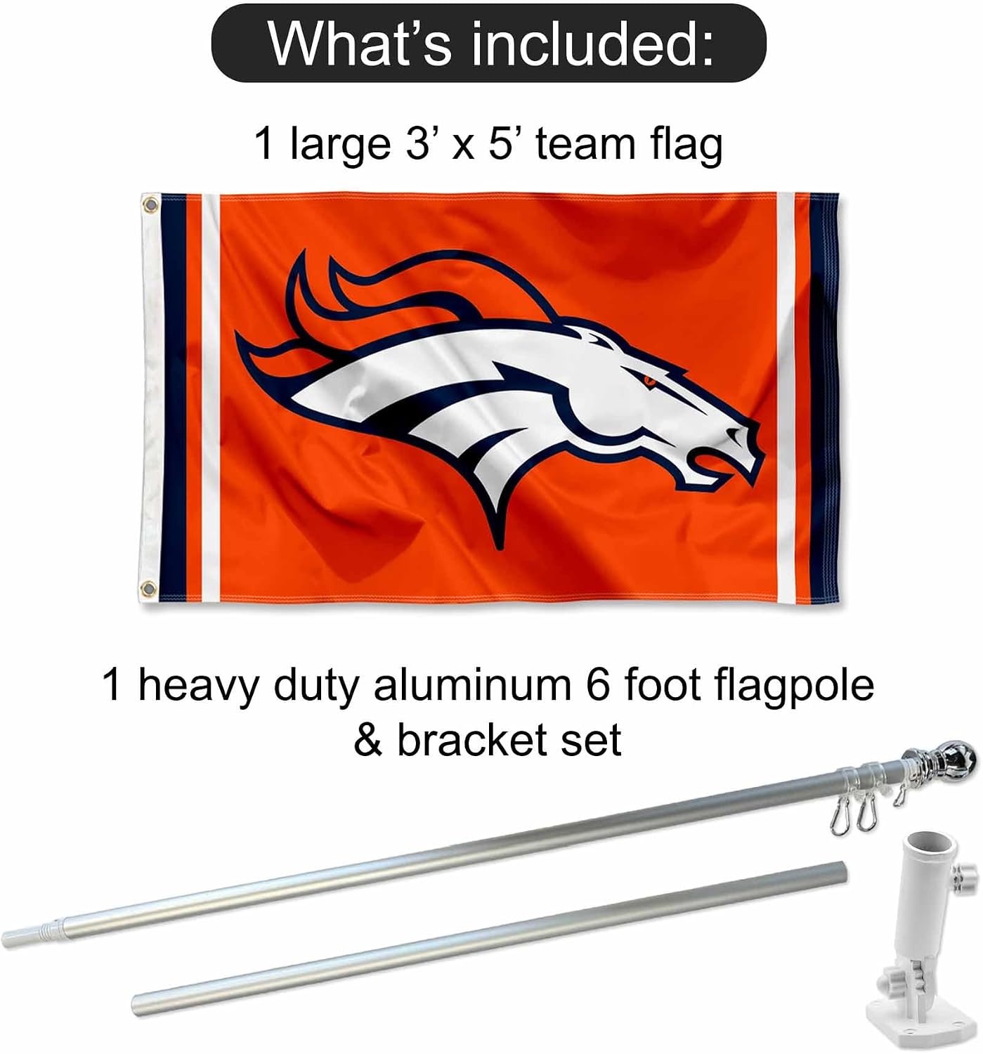 Kit mástil y soporte bandera naranja Broncos