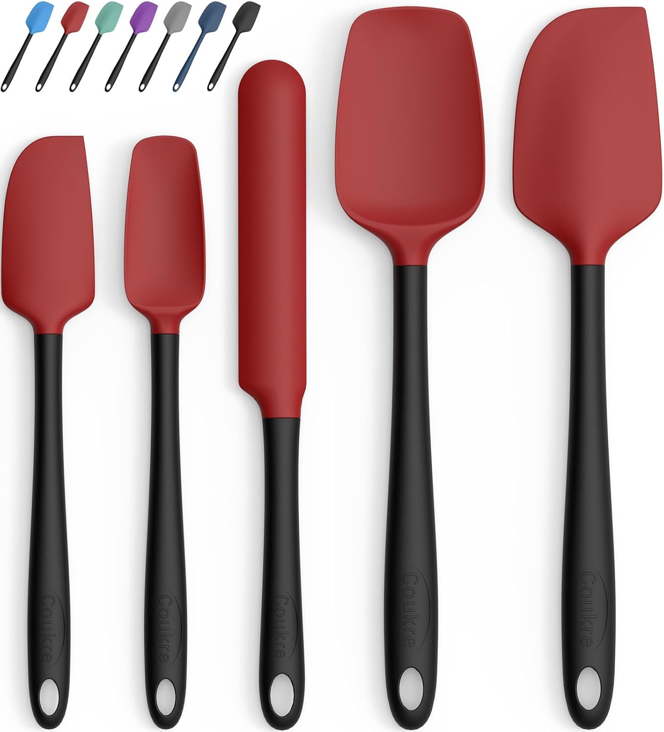 Set 5 Espátulas Silicón Alimenticio Resistentes Hornear Rojo Negro