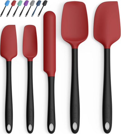 Set 5 Espátulas Silicón Alimenticio Resistentes Hornear Rojo Negro